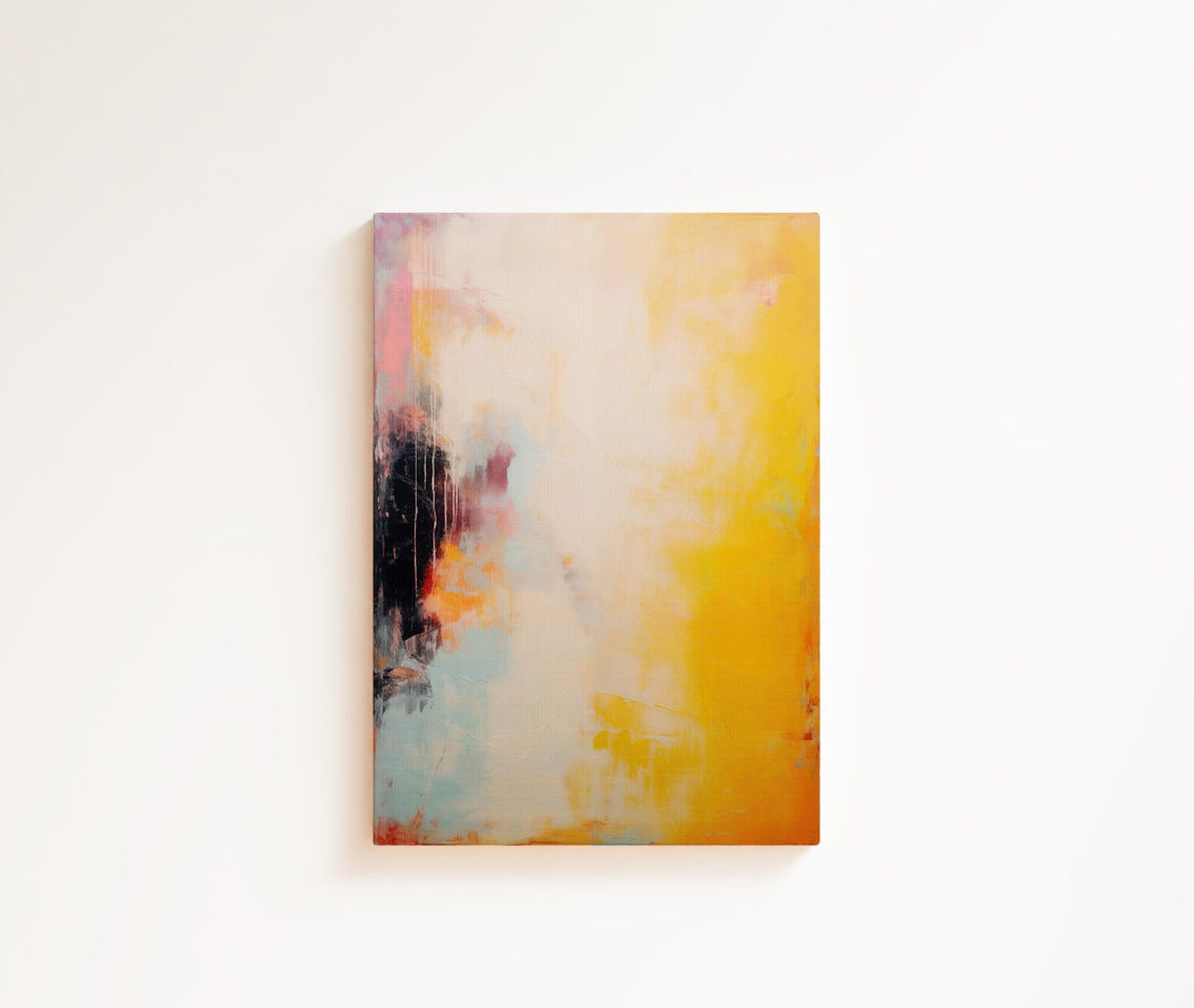 Golden Yellow Abstract Canvas With Navy Edge And Orange Accents Poster