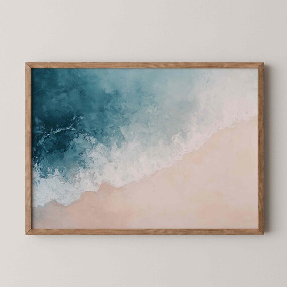 Soft Abstract Ocean Waves Aerial Beach Blush Coastal Painting Poster