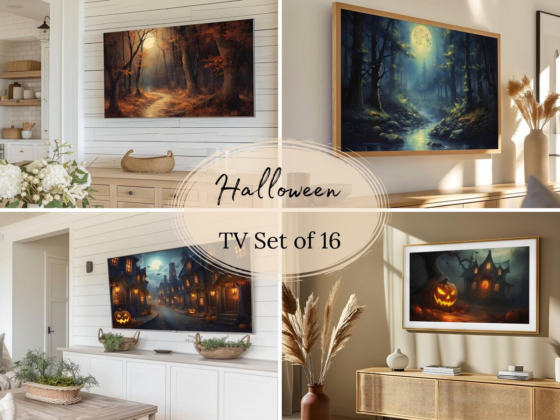 Spooky Halloween TV Art Bundle Set Of 16 Pumpkin Witch Skull Art Poster - Image 2