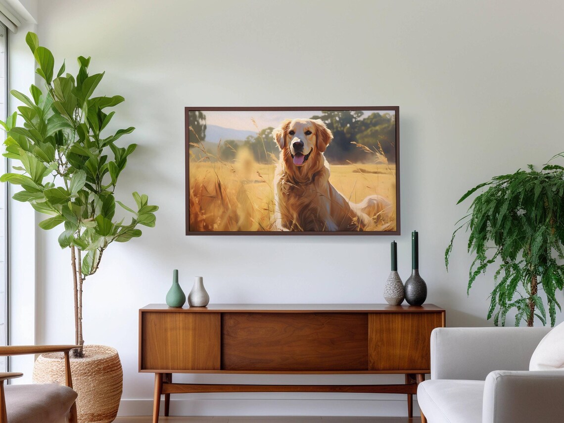 Golden Retriever Meadow Portrait Dog Sitting Golden Wheat Field Poster - Image 2