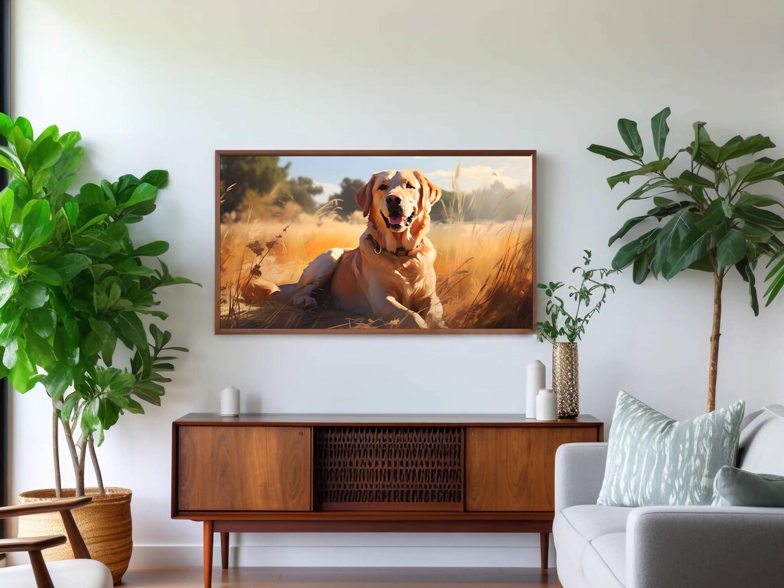 Golden Retriever in Sunlit Field Happy Dog Portrait Animal Poster - Image 2