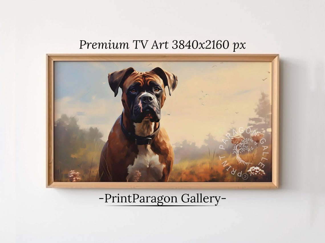 Boxer Dog Portrait Brindle Canine Standing Autumn Meadow Field Poster