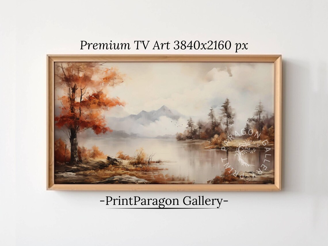 Misty Autumn Lake with Soft Morning Light and Calm Water Wall Art