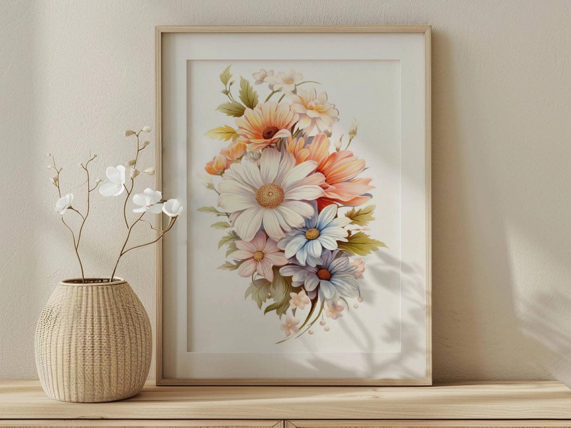 Cheerful Pastel Daisy Bouquet Watercolor Floral Illustration Poster - Image 2