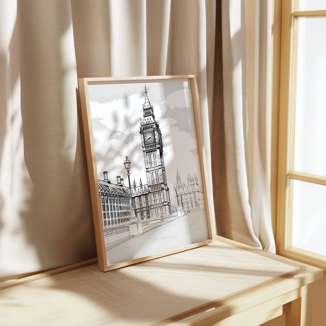 Big Ben London Clock Tower Ink Sketch Westminster Bridge Scene Poster - Image 2
