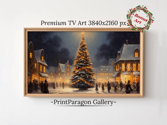 Christmas Town Frame Tv Art Vintage Christmas Tree Tv Ambient Winter City Tv Frame Moody Holiday Decor Seasonal Wall Art