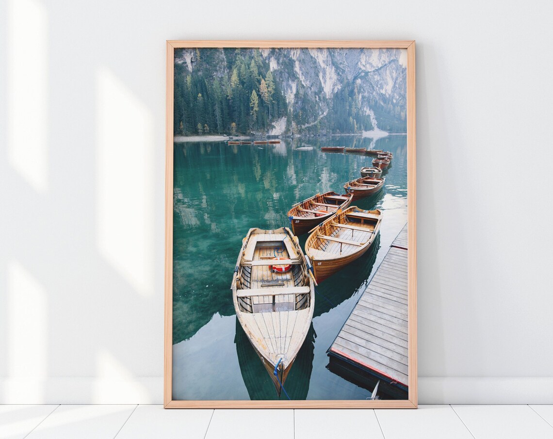 Lago Di Braies Boat Travel Poster, Italian Alps