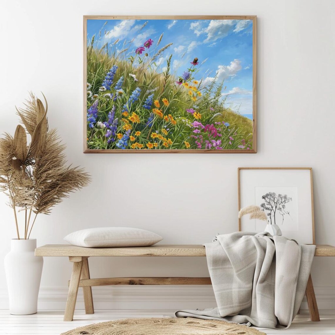 Wildflower Meadow Hillside with Lupines Under Blue Sky Summer Art Poster - Image 2