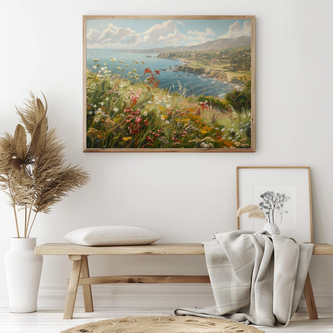 Coastal Wildflower Field Above Blue Ocean Cliffs Summer Poster - Image 2