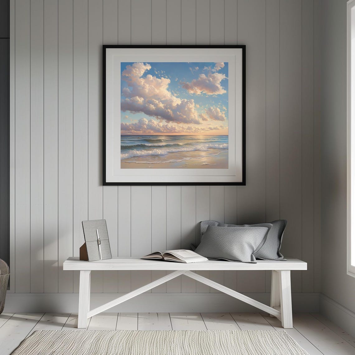 Pastel Sunset Clouds Over Gentle Ocean Waves Seascape Poster - Image 2