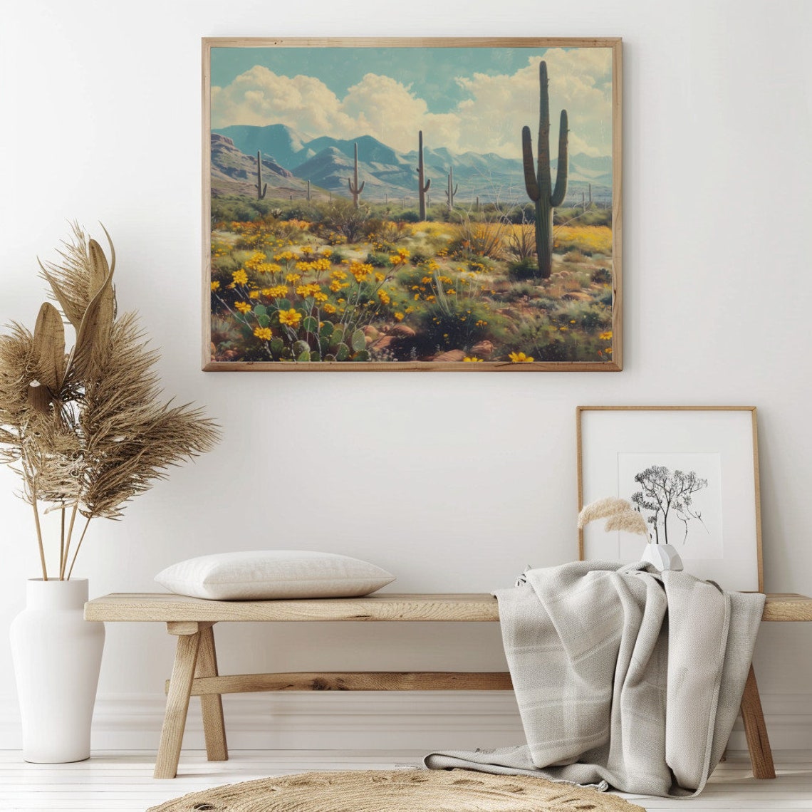 Southwest Desert With Saguaro Cacti And Yellow Wildflowers Poster - Image 2