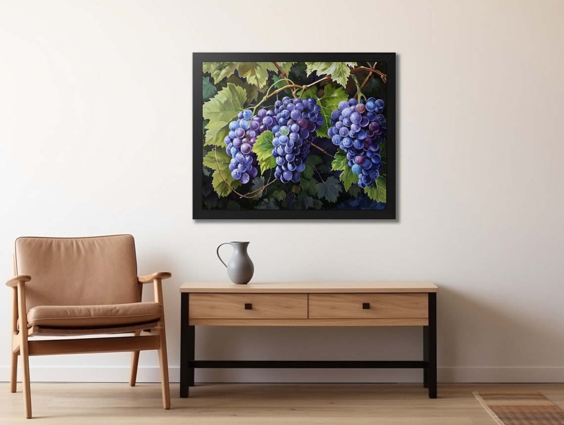 Ripe Purple Grapes Hanging on the Vine with Green Leaves Poster - Image 2