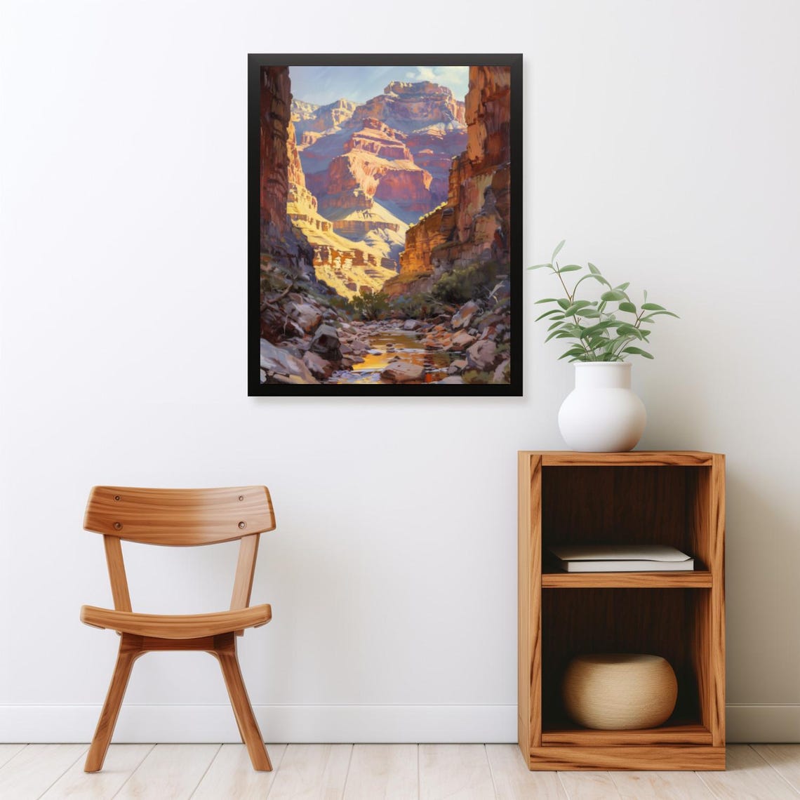 Sunlit Red Rock Canyon with Desert River Oil Painting Poster - Image 2