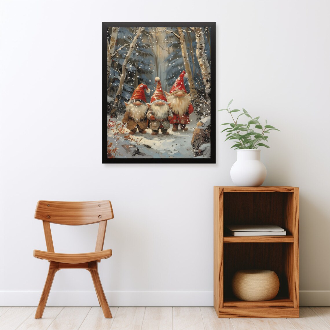 Cute Christmas Gnomes Painting Three Gnomes Snowy Forest Poster - Image 2
