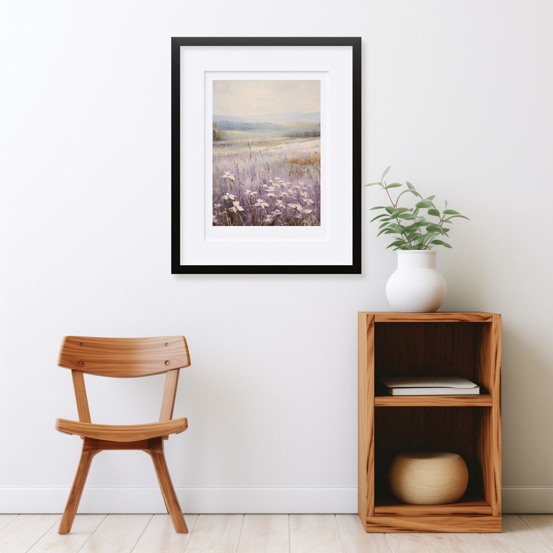 Lavender Wildflower Meadow Under Soft Sky Vintage Oil Painting Poster - Image 2