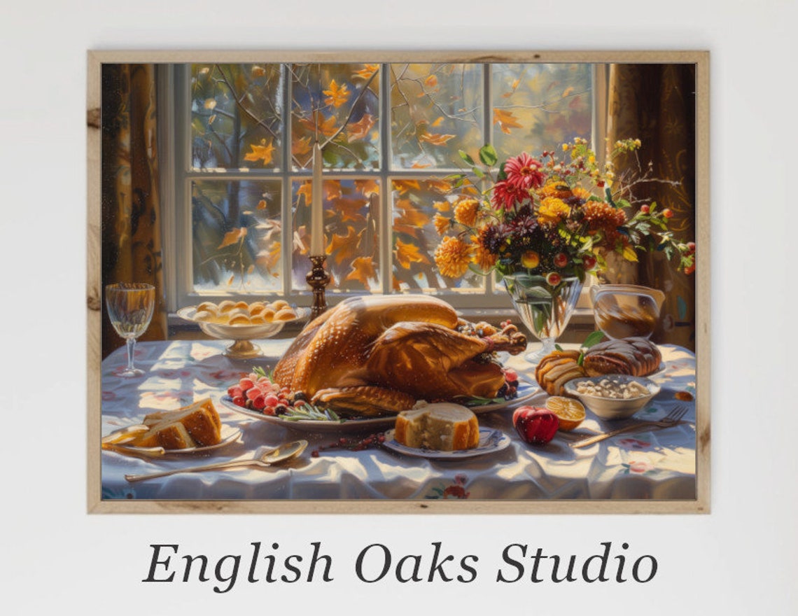 Thanksgiving Turkey Dinner Table Vintage Rustic Autumn Kitchen Poster