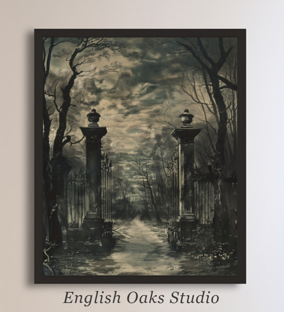 Vintage Gothic Gates, Spooky Halloween Art Print