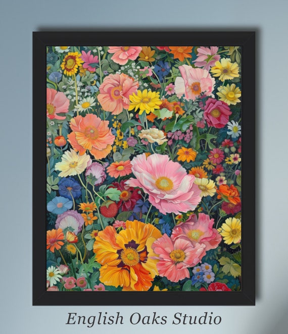 Abstract Cottage Core Wildflowers, Maximalist Art Print