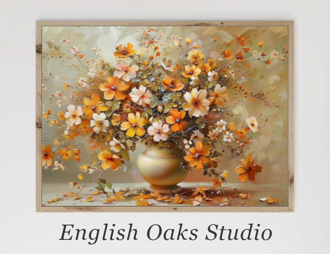 Orange Wildflower Bouquet Impressionist Vintage Warm Floral Art Poster