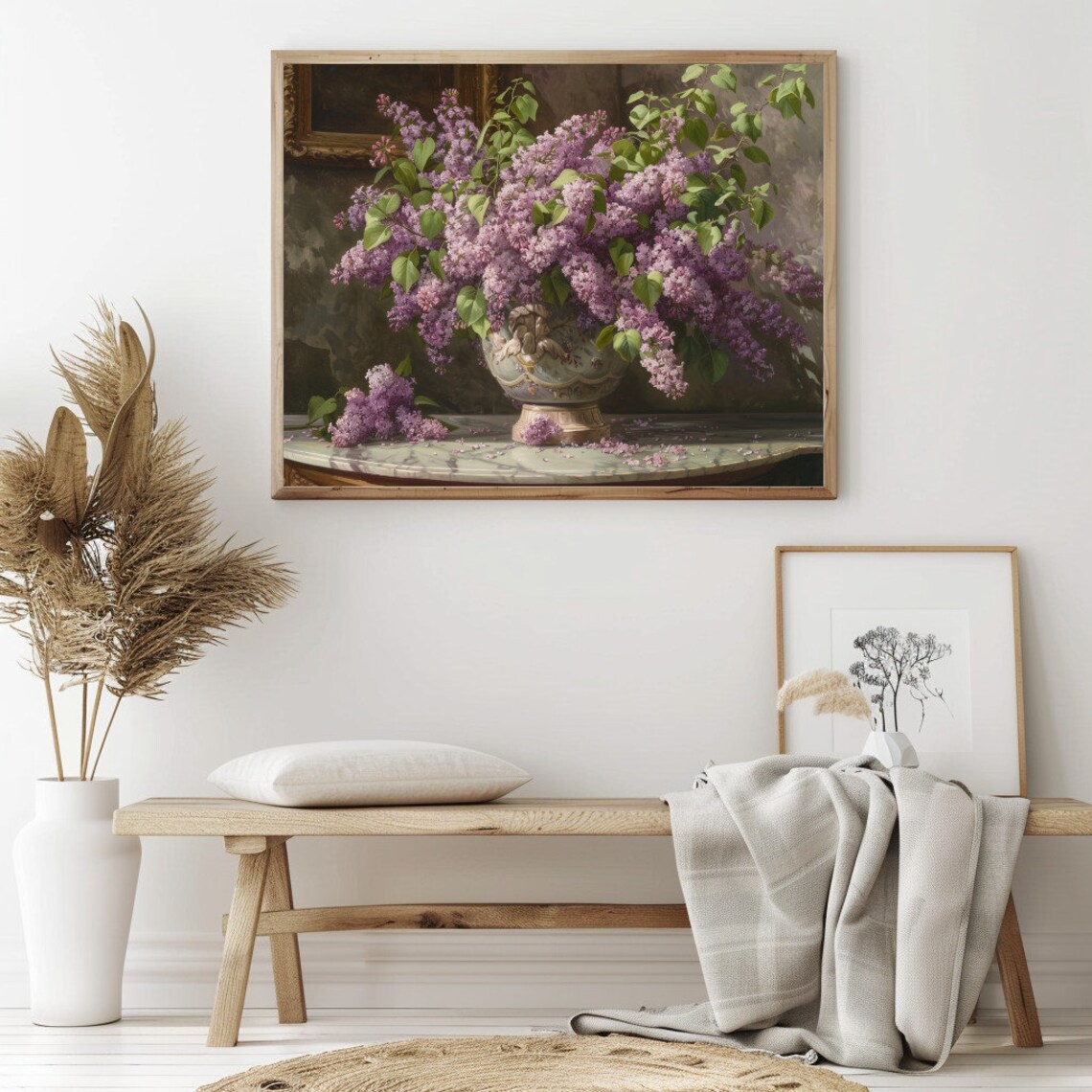 Purple Lilacs In Ornate Vase Classic Vintage Floral Still Life Poster - Image 2