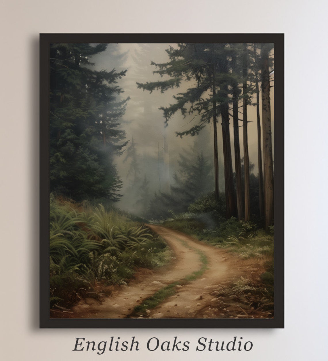 Misty Foggy Pine Forest Path Moody Woodland Trail Dark Academia Poster