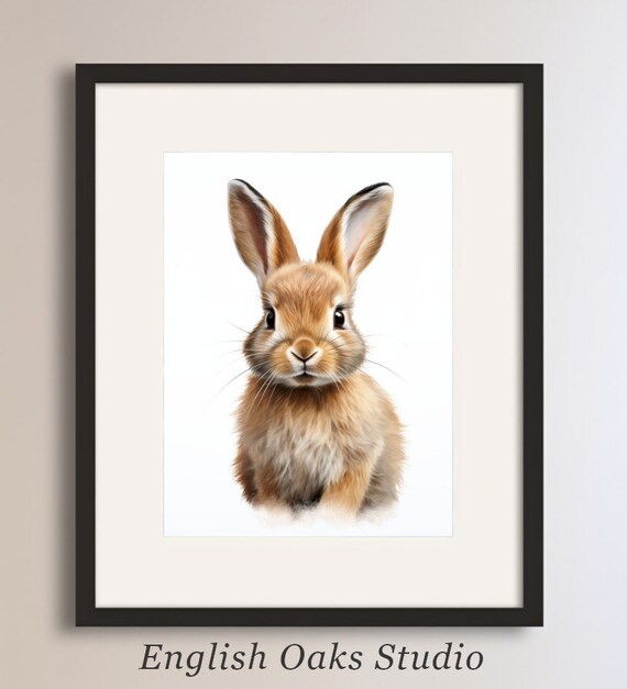 Baby Bunny Rabbit Portrait Realistic Watercolor Nursery Print