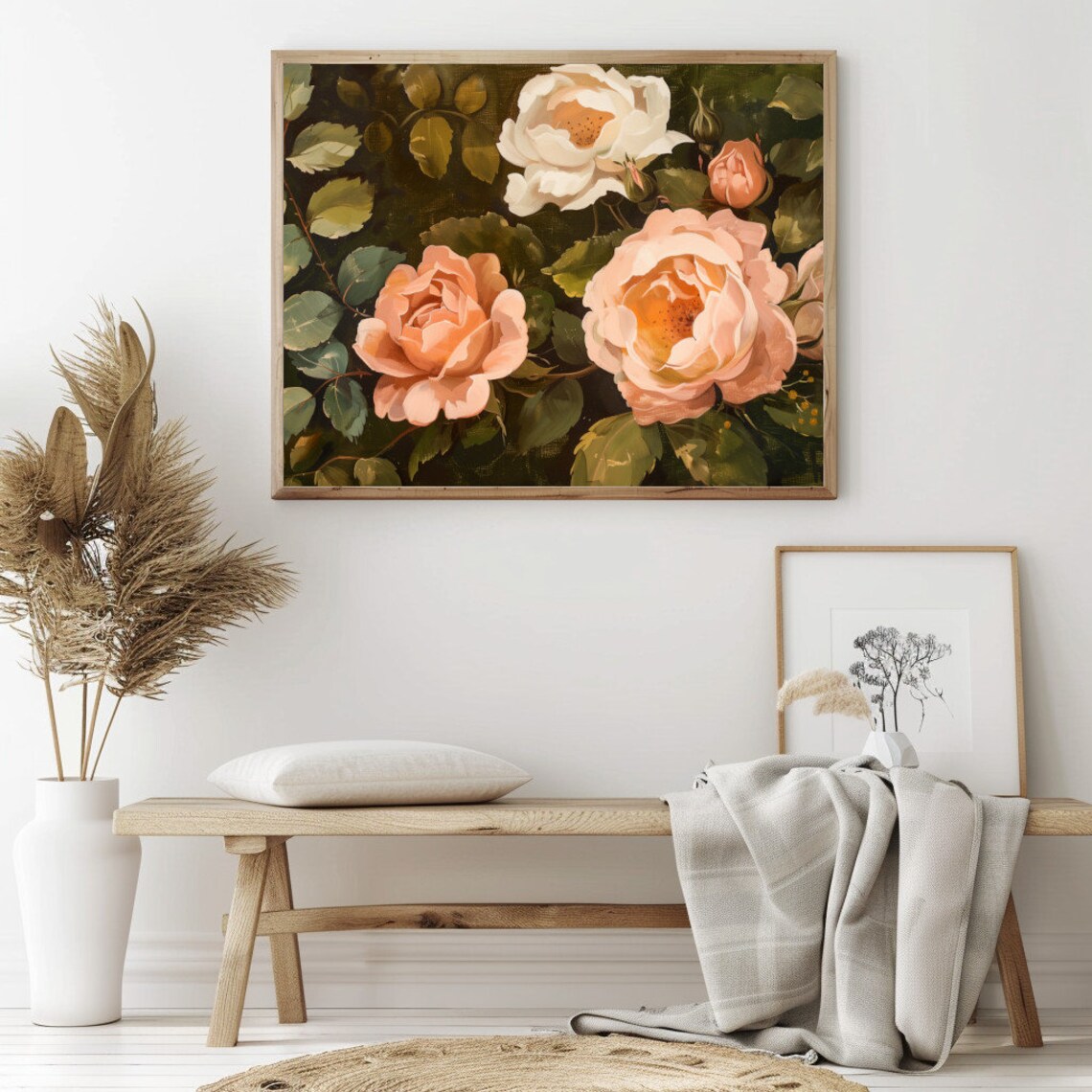 Vintage Salmon Rose Painting Dark Moody Floral Botanical Poster - Image 2