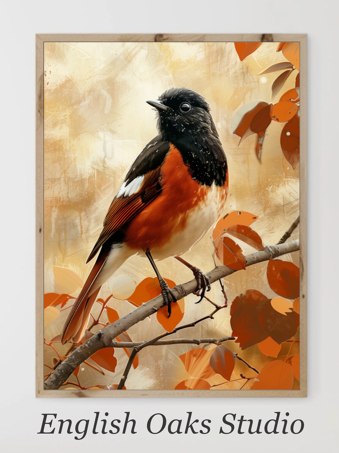 Neutral Vintage Bird Perched On Branch Art Print