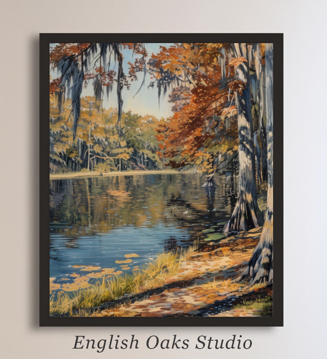 Autumn Cypress Swamp Painting Orange Foliage Reflection Poster
