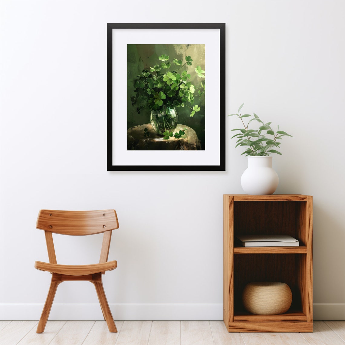 Shamrock Bouquet in Glass Vase St Patricks Day Botanical Wall Art - Image 2