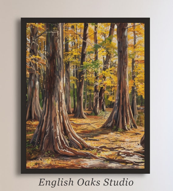 Fall Cypress Tree Forest Painting Louisiana Swamp Print