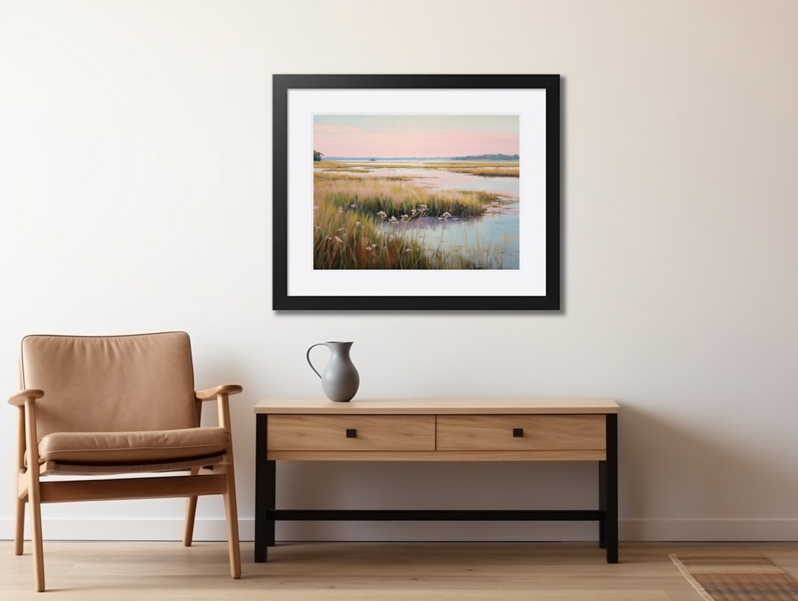 Pastel Bayou Marsh at Dawn Southern Wetland Oil Painting Poster - Image 2