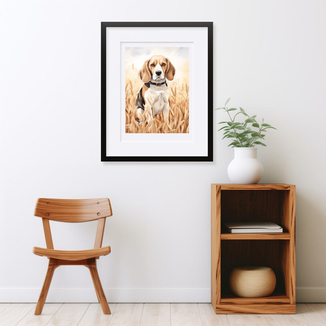 Beagle Oil Painting Golden Wheat Field Dog Portrait Wall Art - Image 2