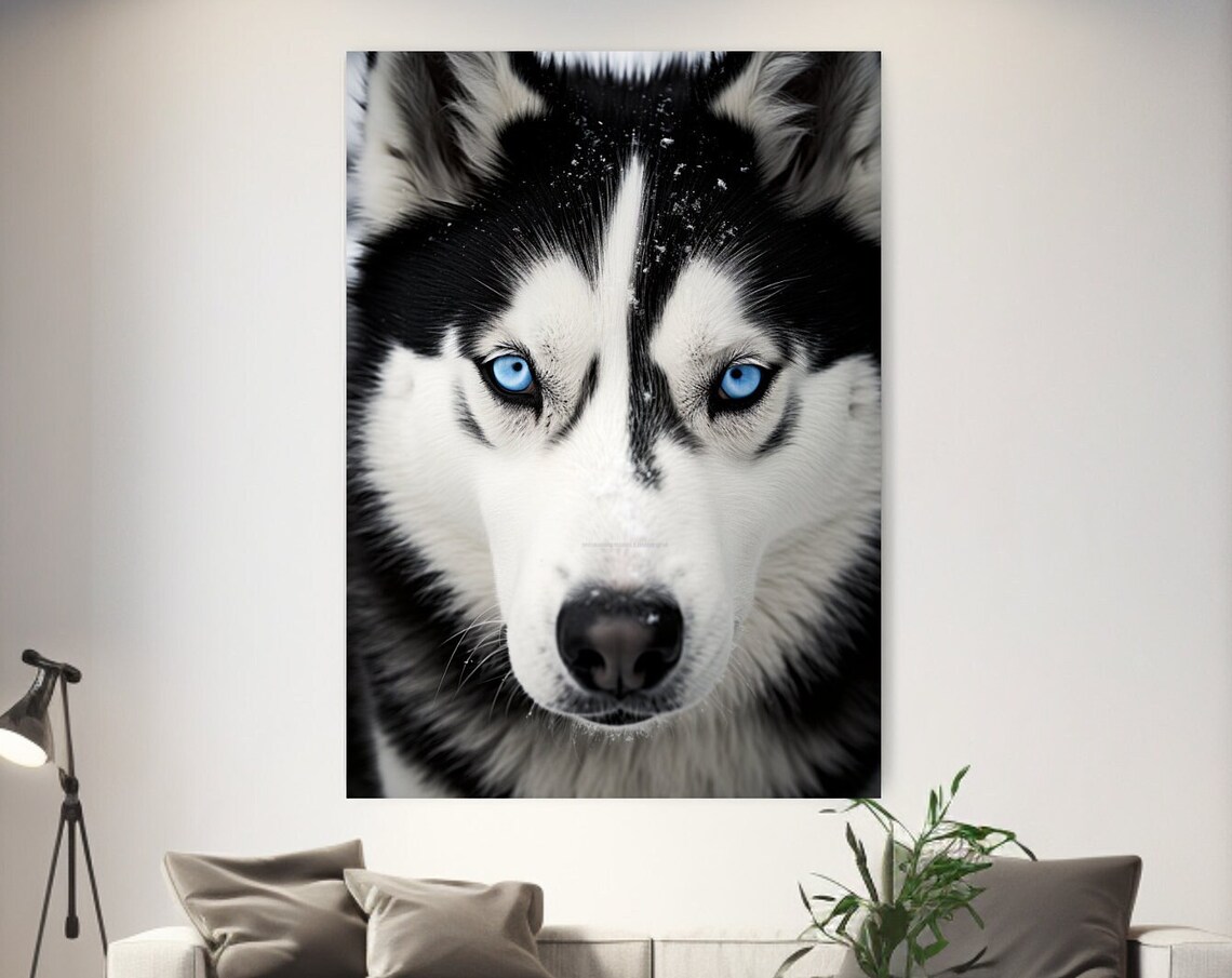 Siberian Husky Close-Up Portrait Striking Blue Eyes Dog Wall Poster