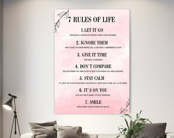 7 Rules Of Life Inspirational Quote Pink Motivational Wall Art Poster