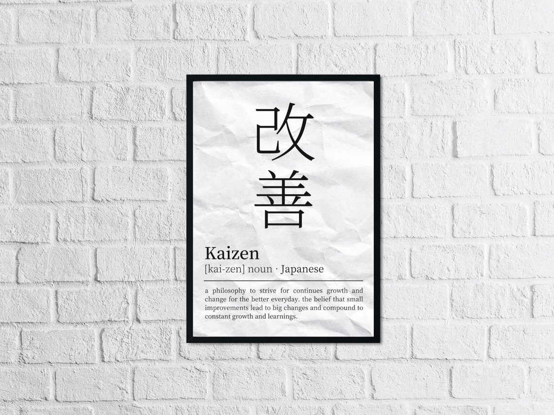 Kaizen Bold Brush Kanji Definition on Crumpled Paper Art Print - Image 3