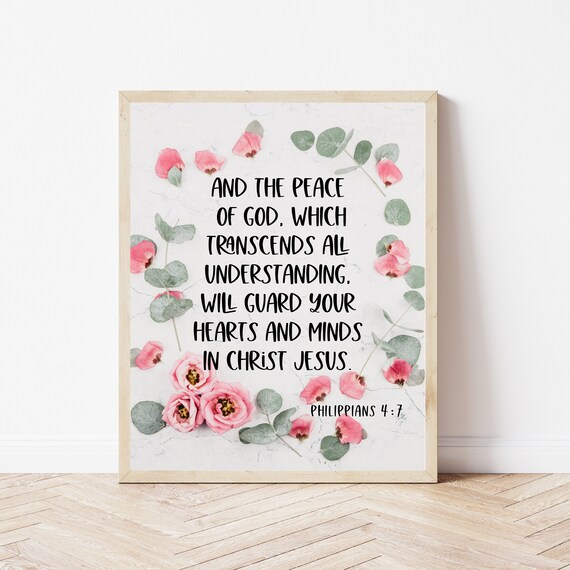 Philippians 4:7 Peace of God Floral Blush Pink Bible Verse Poster