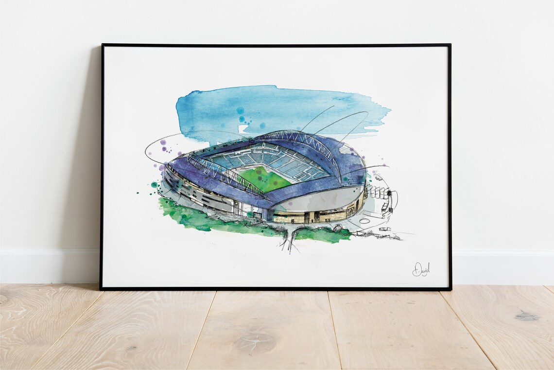 Amex Stadium Illustration Drawing Watercolour Art Print