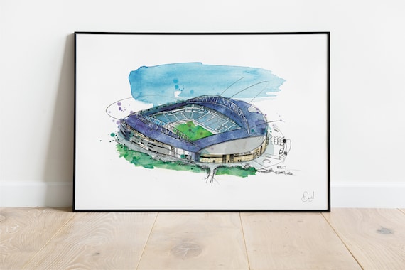 Amex Stadium Illustration Drawing Watercolour Art Print