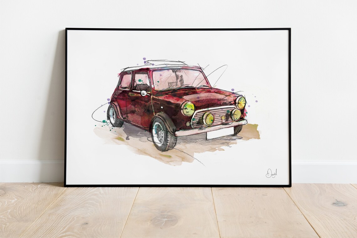 Classic Mini Cooper Watercolour Art Print