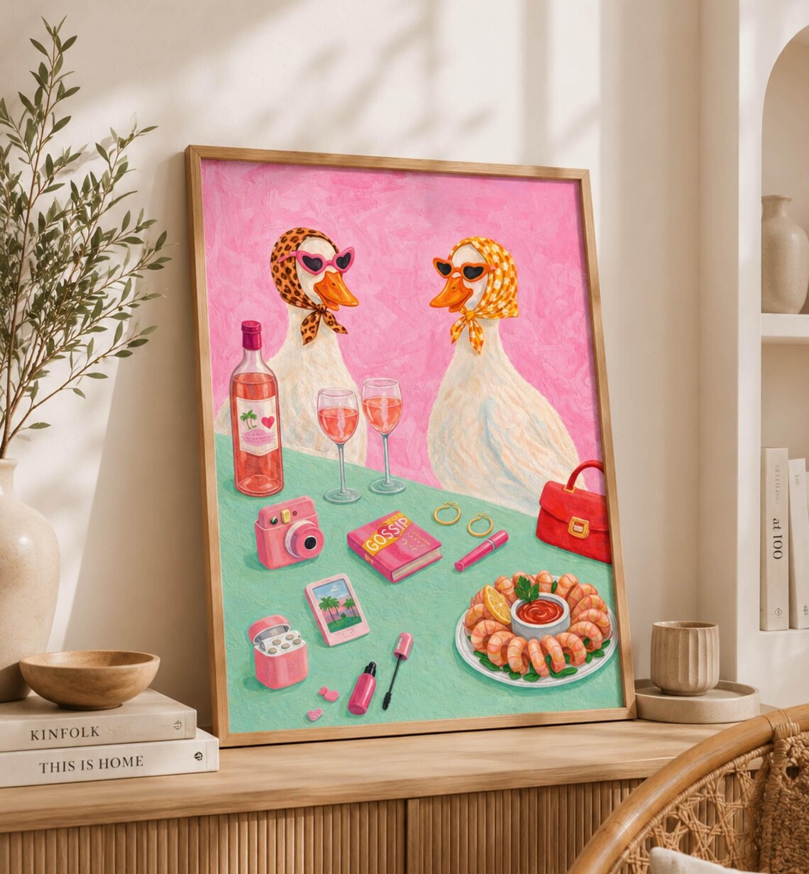 Preppy Geese Girls Night Wine Rose Pink Funny Kitchen Duck Poster