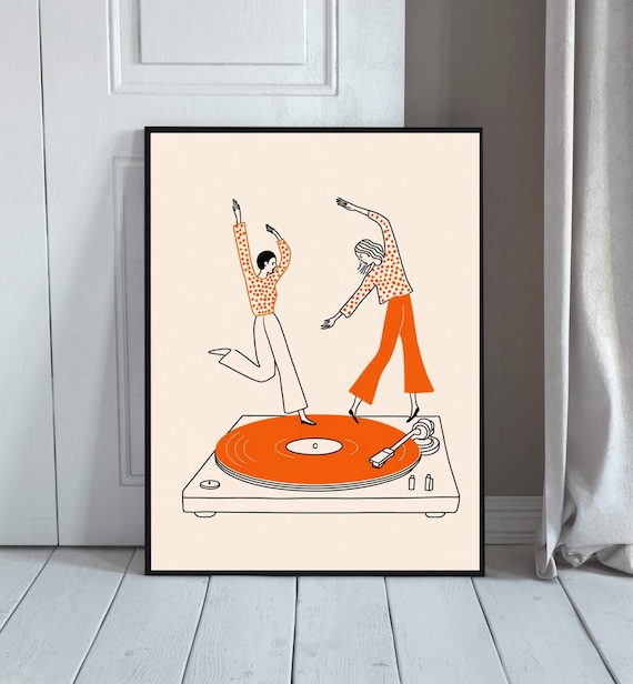 Retro Dancing Print Wall Art Vinyl Record Music Poster Minimalist Line Trendy Modern Decor Lover Gift