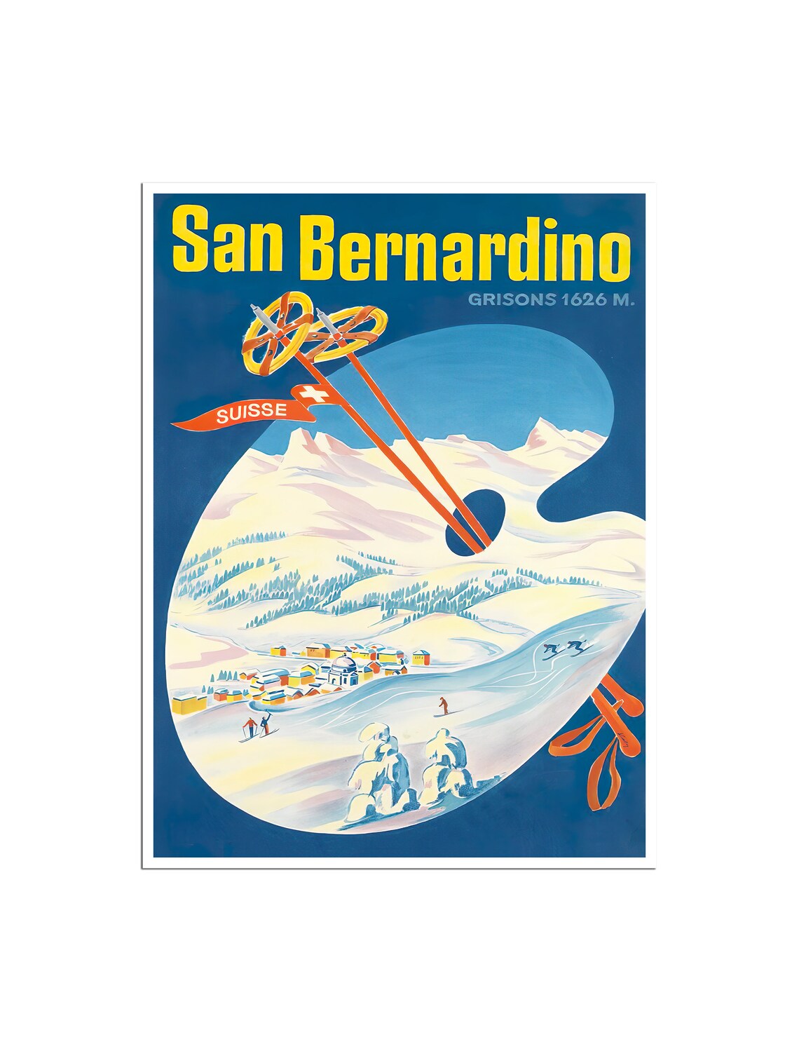 San Bernardino Suisse Ski Resort Vintage Switzerland Travel Poster