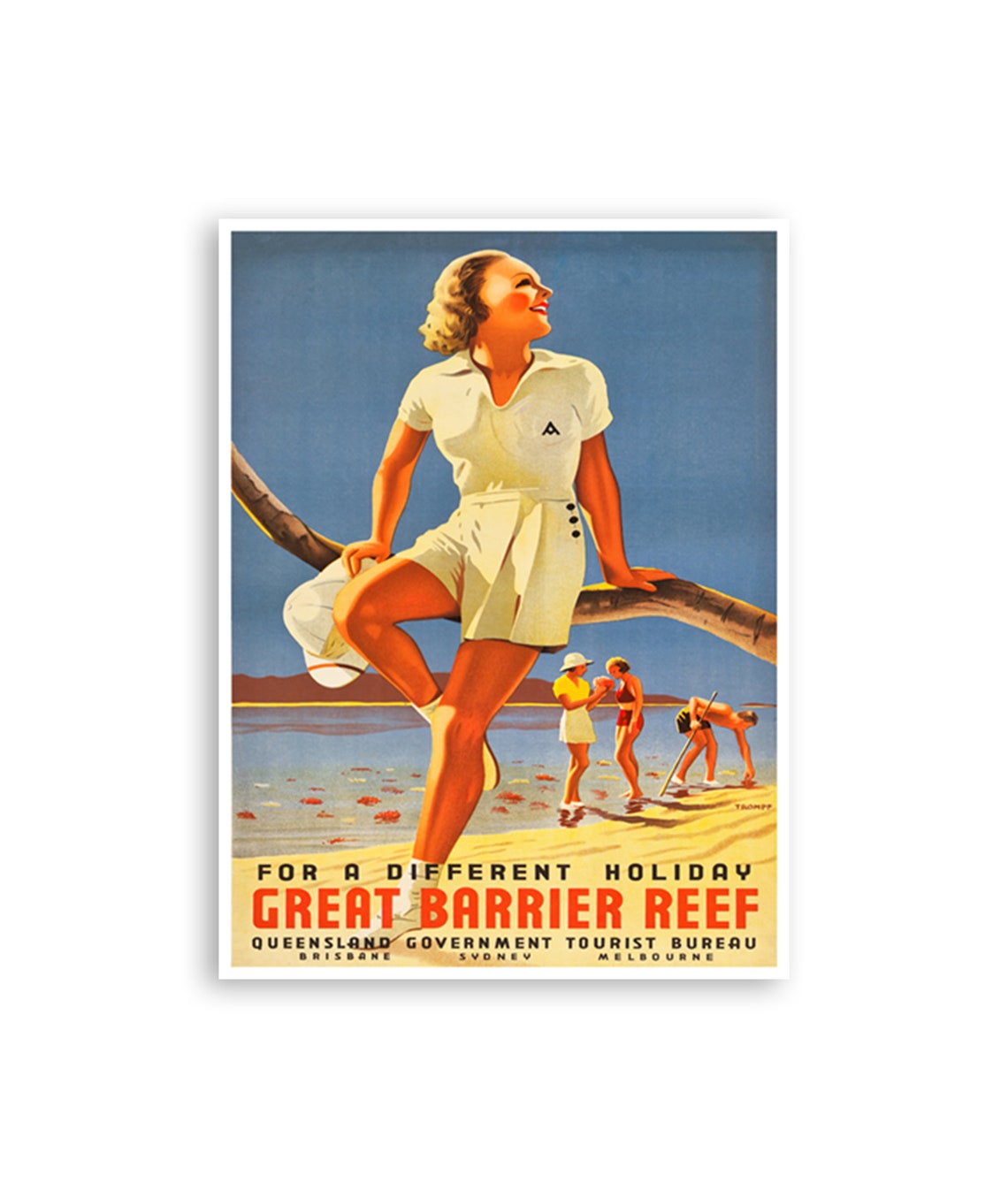 Great Barrier Reef Vintage Beach Holiday Queensland Australia Poster