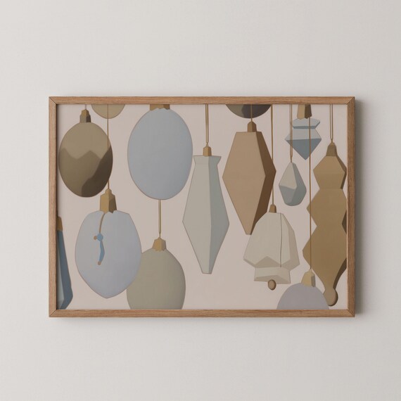 Mid Century Modern Christmas Ornaments Neutral Beige Holiday Wall Art