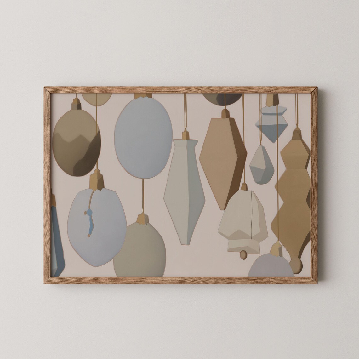 Mid Century Modern Christmas Ornaments Neutral Beige Holiday Wall Art