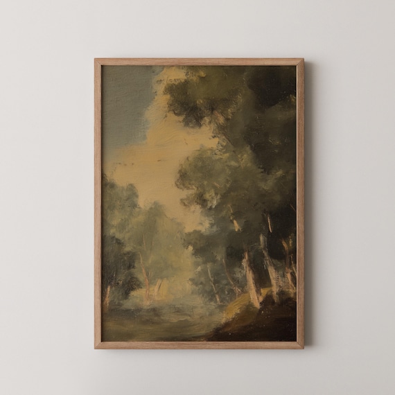 Dark Green Abstract Art Print Moody Minimalist Texture Oil Painting Wall
