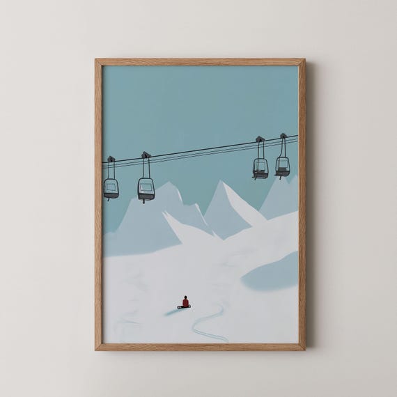 Ski Lift Wall Art Winter Slopes Decor Retro Skiing Poster Instant Rustic Home