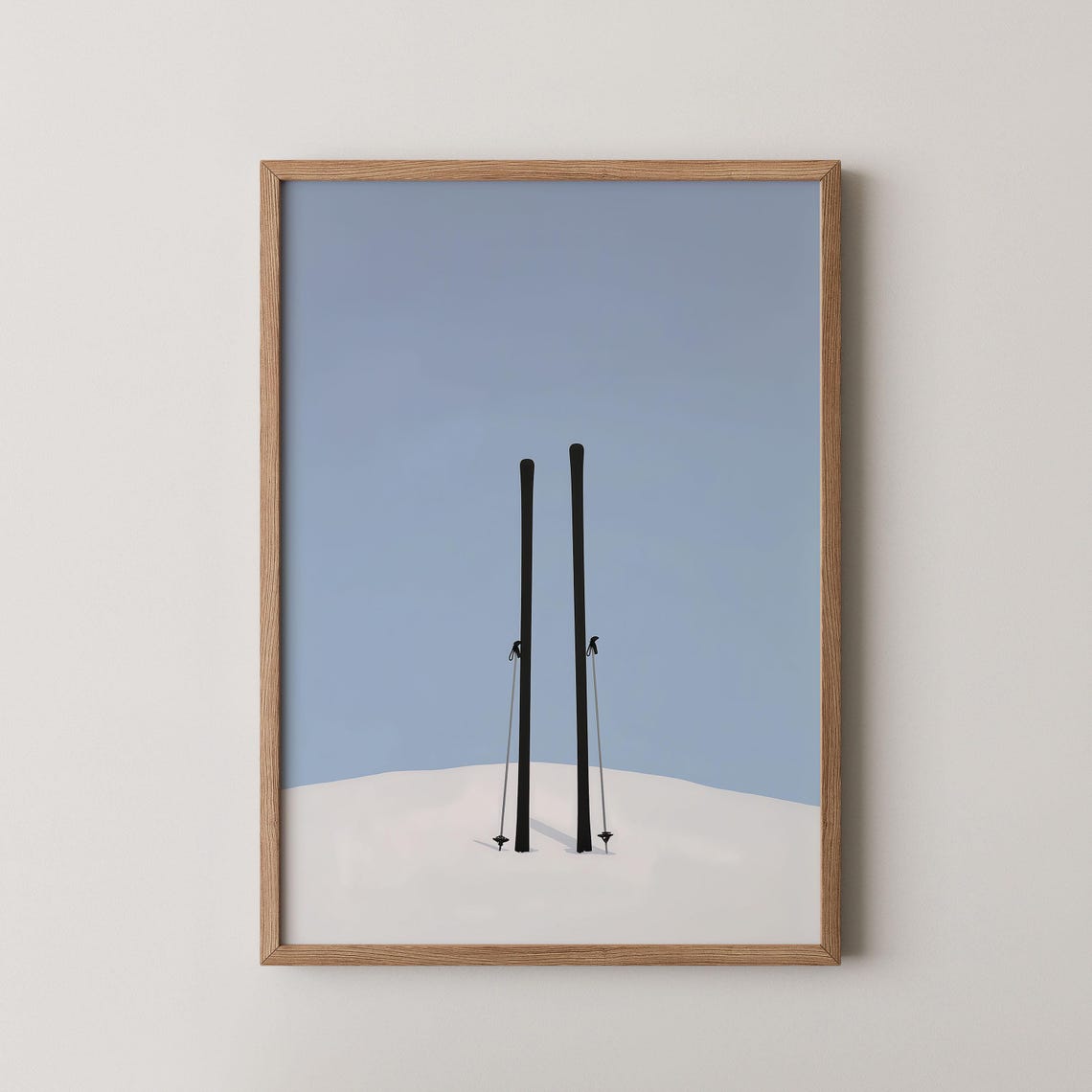 Minimalist Skis And Poles Stuck In Fresh Snow Winter Art Poster