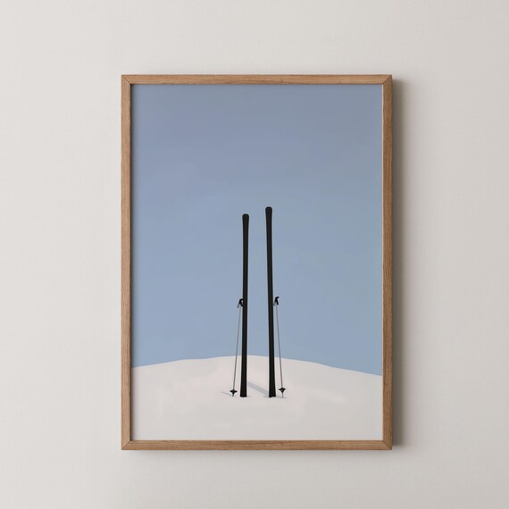 Minimalist Skis And Poles Stuck In Fresh Snow Winter Art Poster